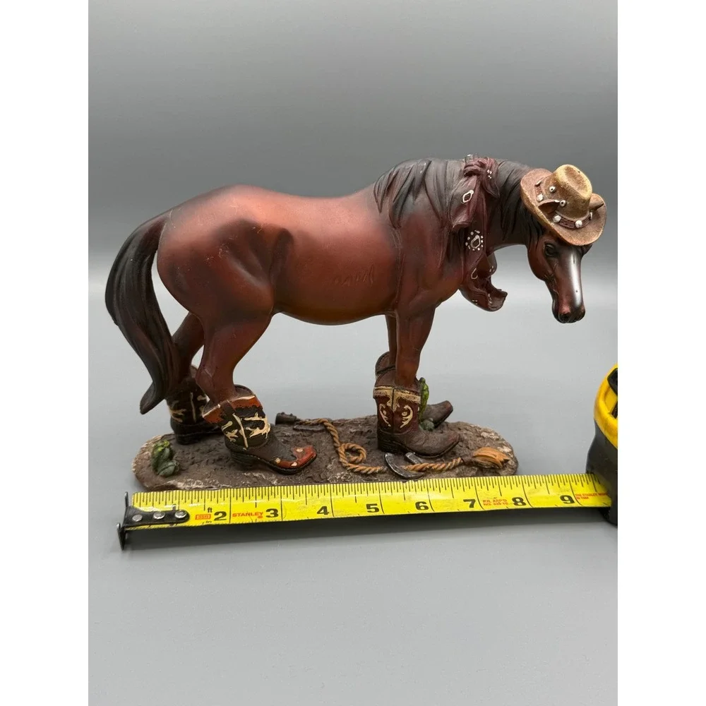 Western Horse Figurine with Cowboy Boots and Hat Resin Statue 8.5 Inch